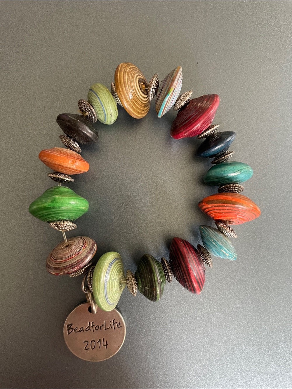 BeadforLife Multicolor Paper Bead Stretch Bracelet — Vibrant Mixed Hues
